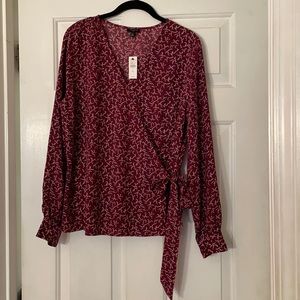 Talbots - Burgundy blouse with navy and light blue